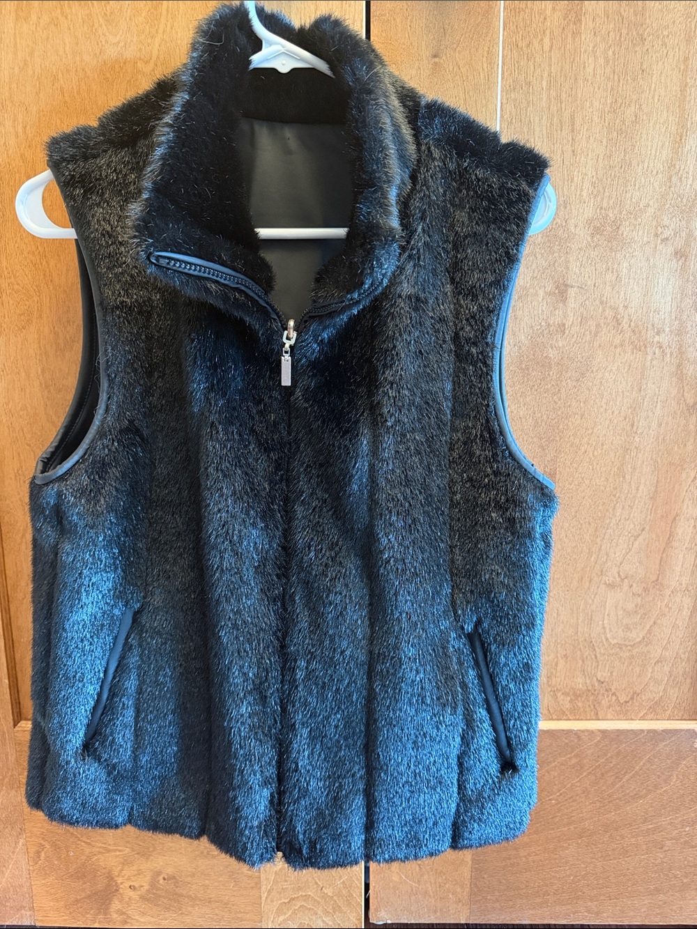 giacca reversible Black Faux-Fur Lined Sleeveless Zip Vest Women sz S